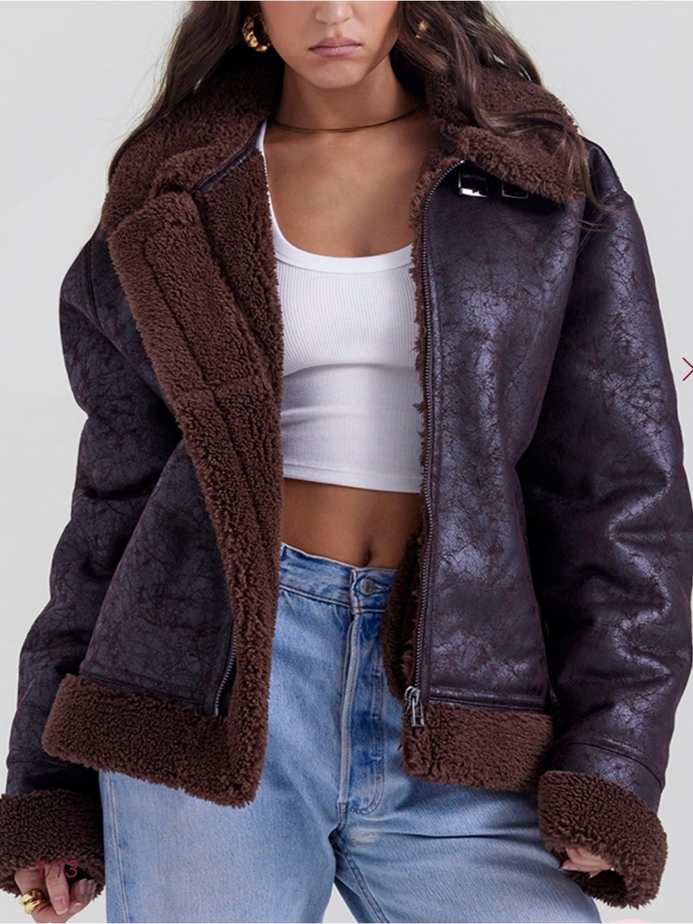 NWT House of CB Brown Vegan Shearling Aviator Jacket
Women’s Size: L+